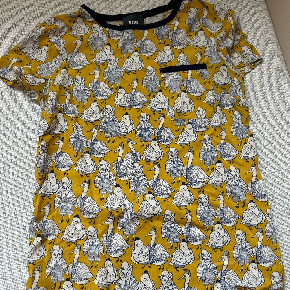 Maeve Mustard Owl Print Top